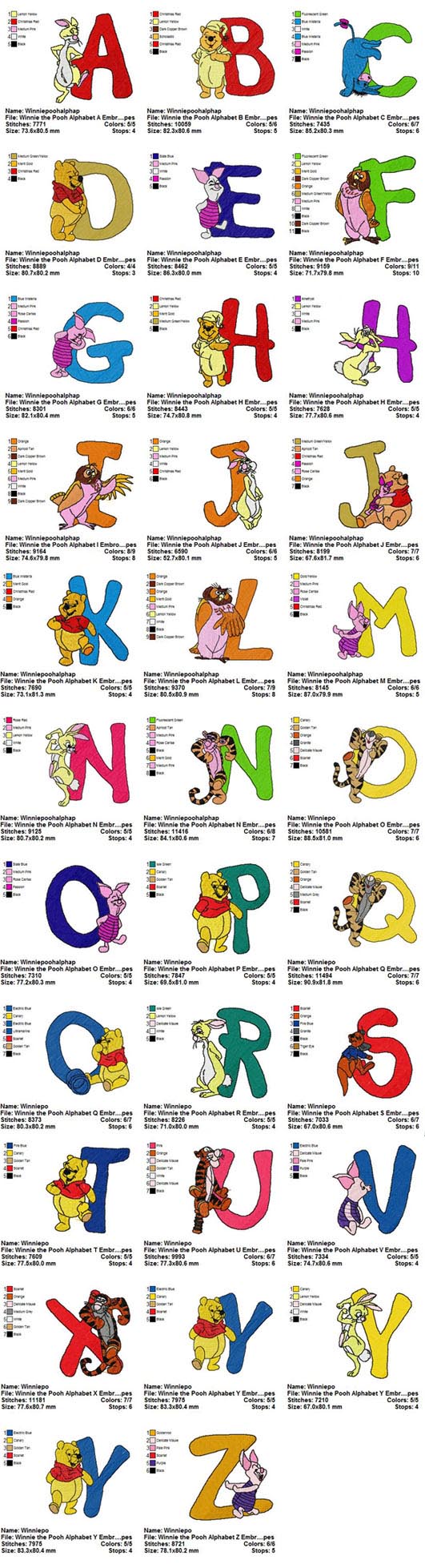 Collection Full Winnie The Pooh Alphabets Embroidery Designs